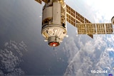 The Nauka module is seen prior to docking with the International Space Station.