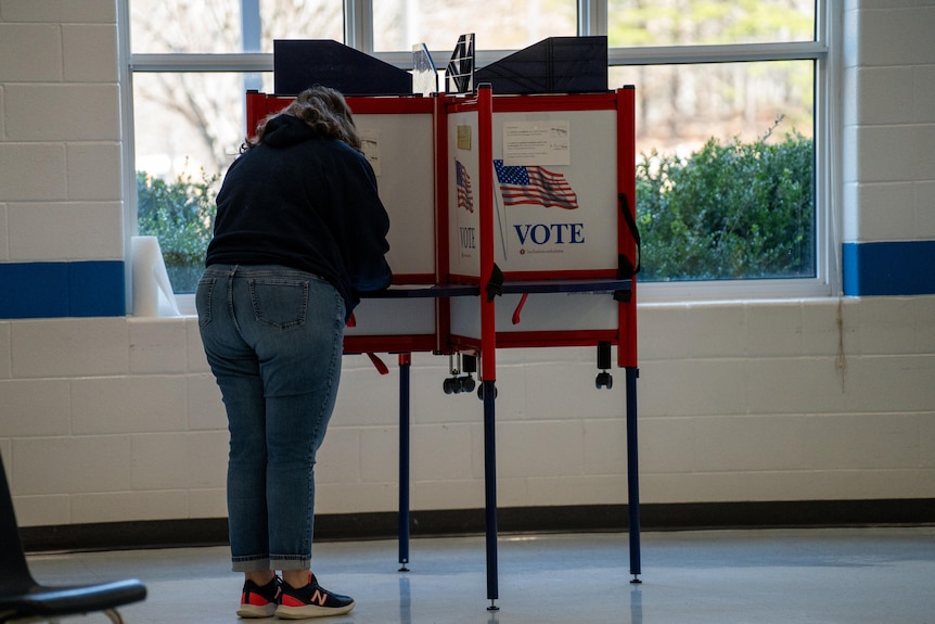 A woman casts her vote 