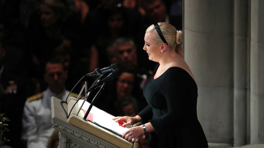 Meghan McCain speaks at a memorial service for her father.