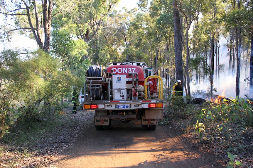 Crews patrol the perimeter of the Manjimup prescribed burn