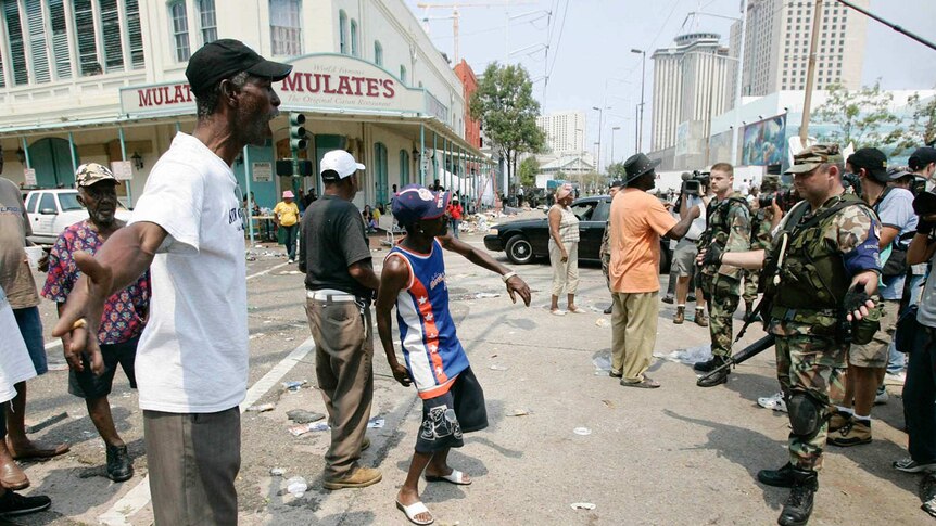 A man yells at a National Guardsman in New Orleans