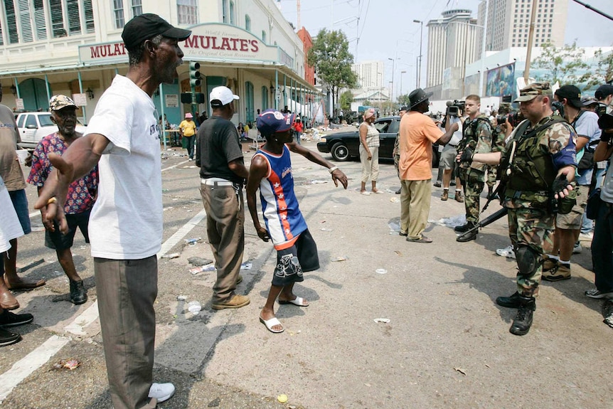 A man yells at a National Guardsman in New Orleans