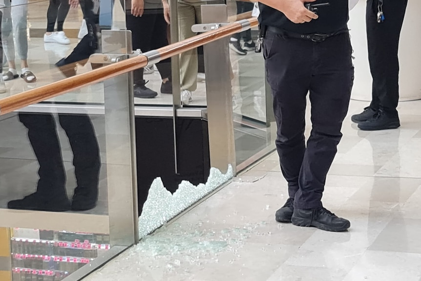 Shattered glass at Westfield Liverpool after a car accelerated forward
