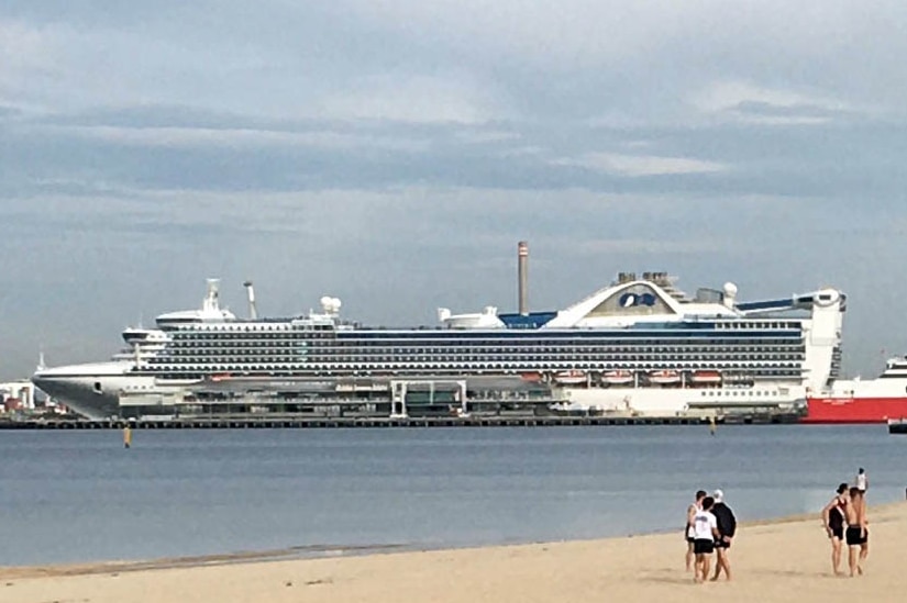 The Golden Princess cruise ship at dock at the Port of Melbourne.