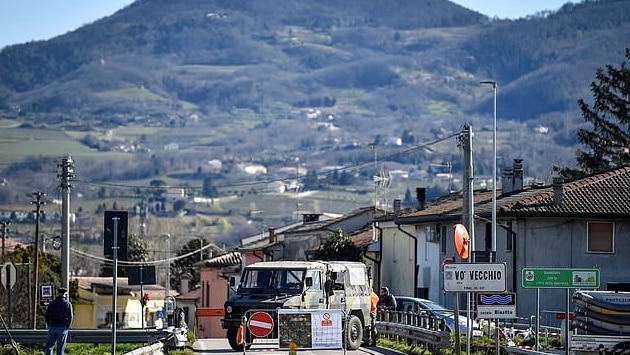 A road block in the town of Vo in northern Italy