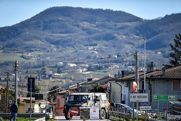 A road block in the town of Vo in northern Italy
