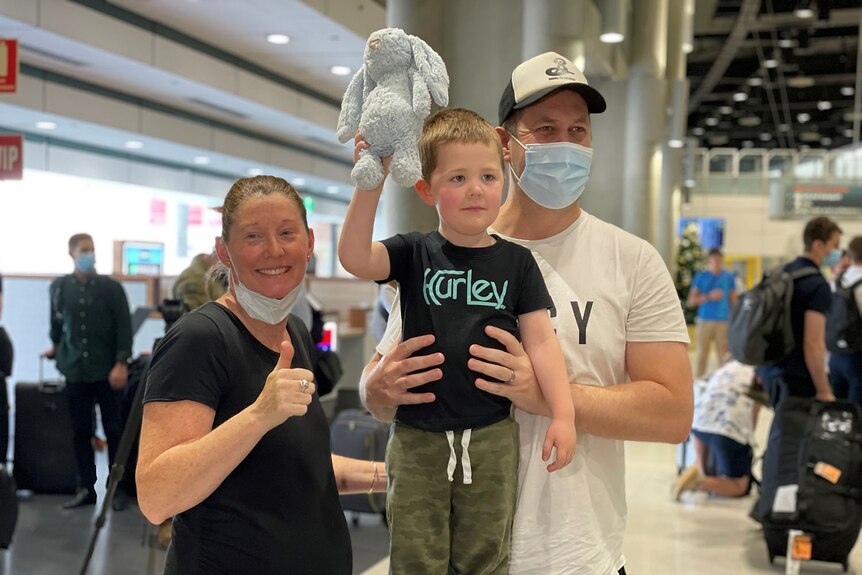 Gemma Scott and family at Brisbane Airport.