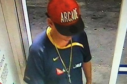 Captured by CCTV footage, police say this man with the cap on is Enoch Walsh at a Merredin petrol station