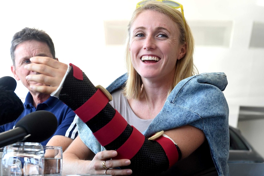 Hurdler Sally Pearson smiles during a press conference in June 2015.