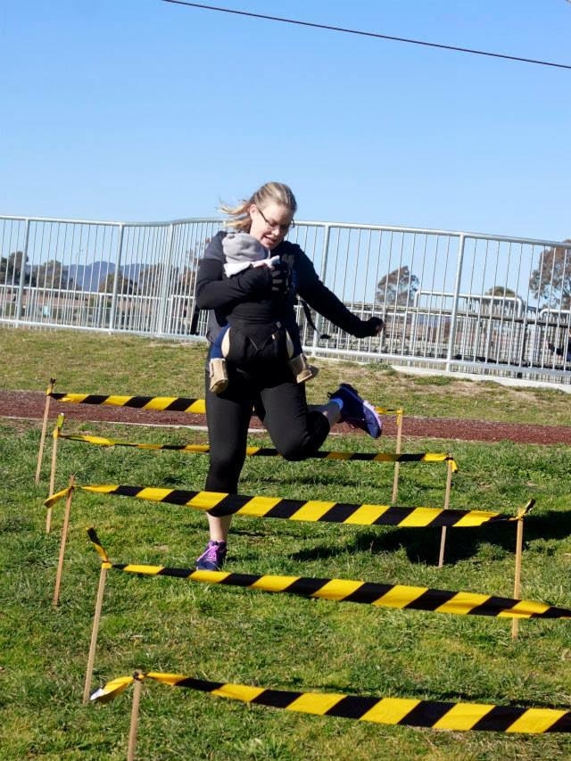 Jessica Noble running an obstacle course.