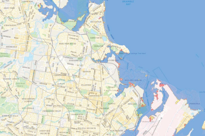 A map showing Sandgate and surrounding suburbs after the highest astronomical tide.