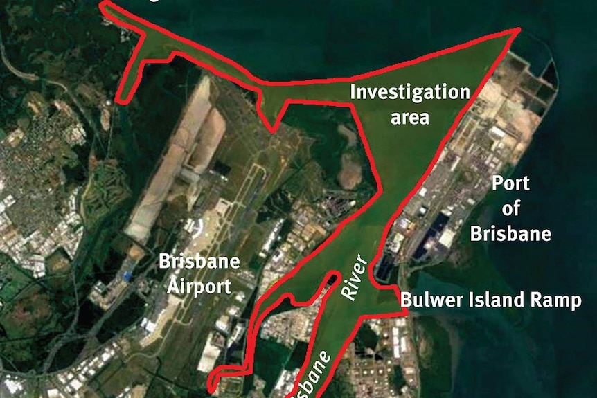 Map showing areas that fishers must avoid after Brisbane Airport spill into river