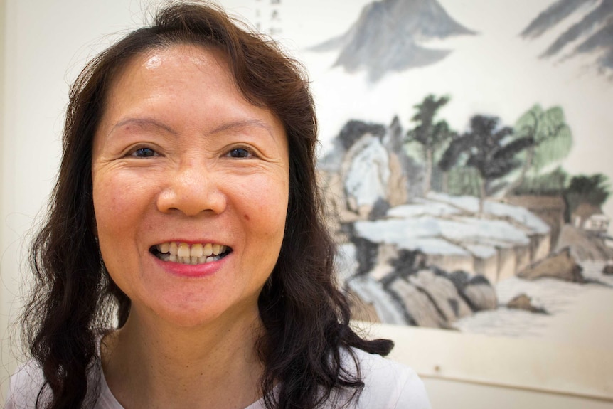 Wong May-po, thrilled to have her works exhibited in Bairnsdale after a long journey from Hong Kong.