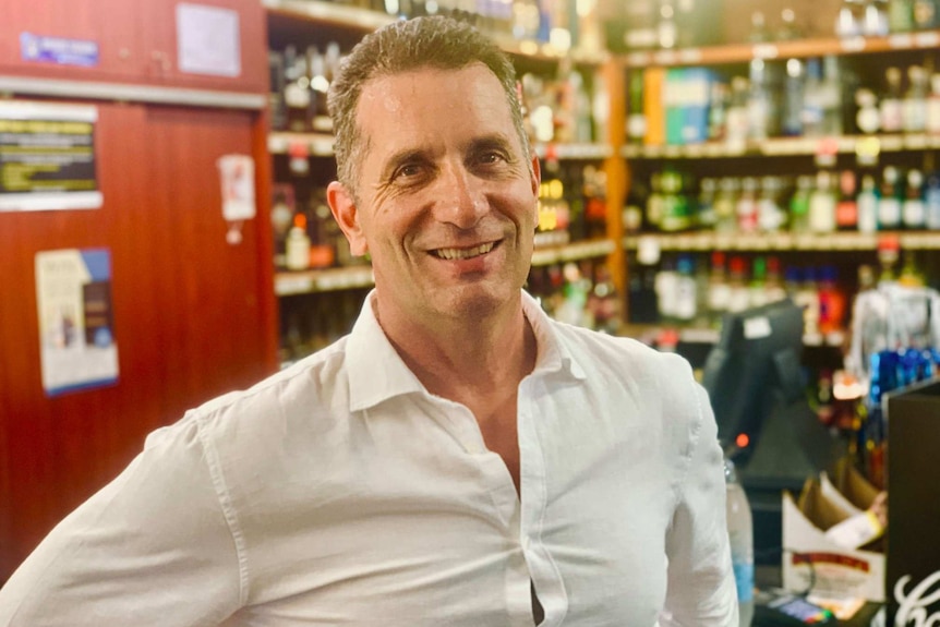 Minister for Racing and Gaming Paul Papalia at a Broome bottleshop.