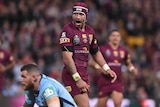 Johnathan Thurston of Queensland reacts during State of Origin III against New South Wales in Brisbane on July 8, 2015.