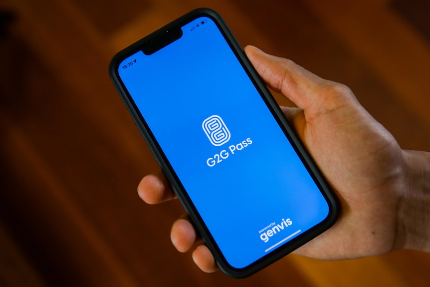 A phone screen with a blue background and the words 'G2G pass'