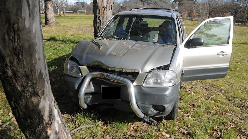 The man lost control of his car and hit a tree.