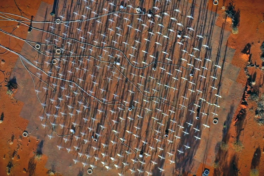An overhead view of a cluster of antennae.