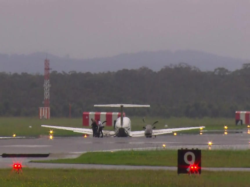The light plane landed safely at Newcastle Airport just after noon today