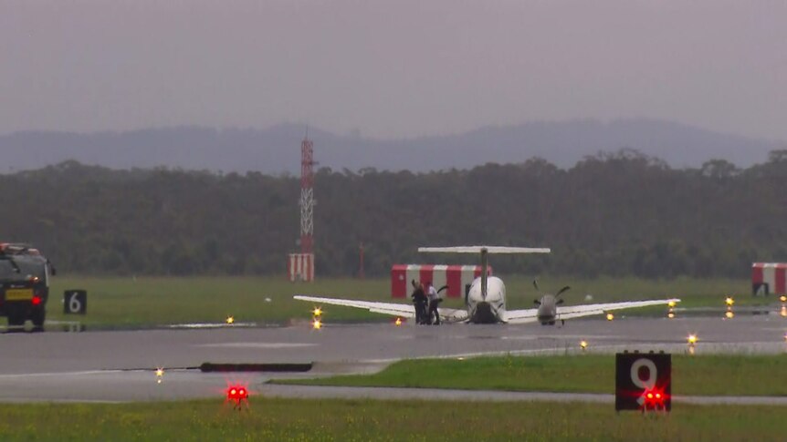 The light plane landed safely at Newcastle Airport just after noon today