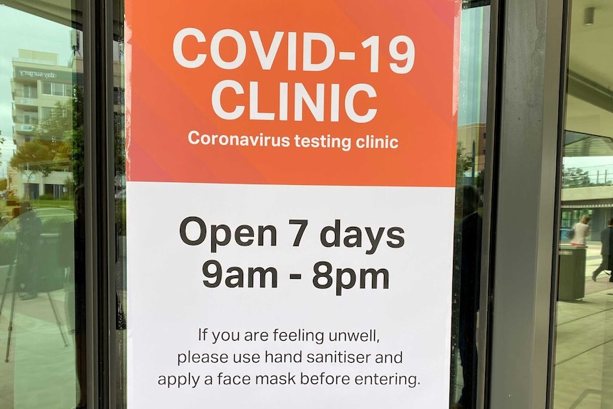 A poster outside of the COVID-19 testing clinic.