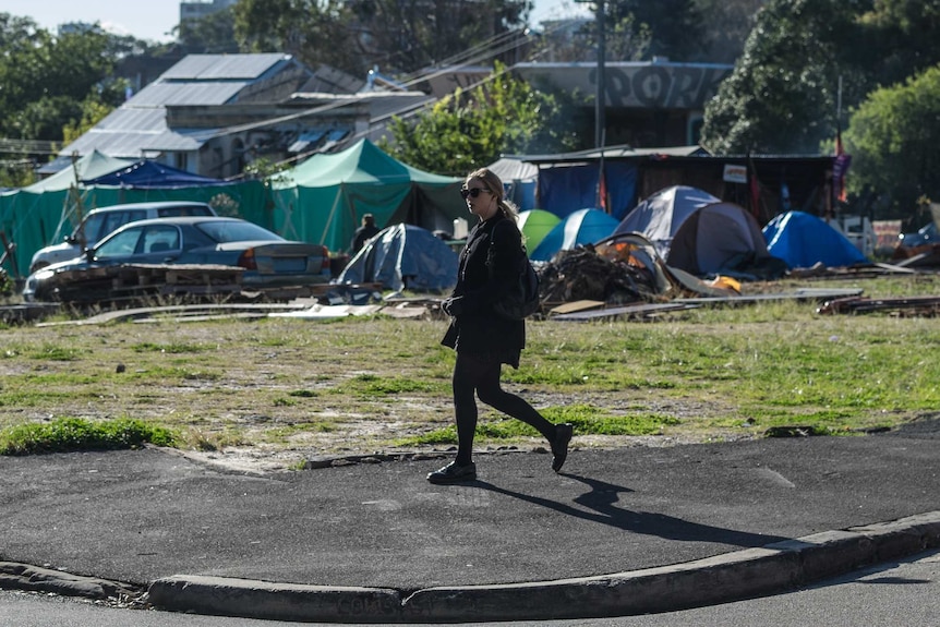 The protestors' camp is a few hundred metres from busy Redfern station