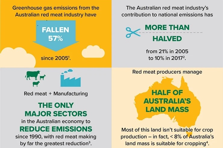 A graphic detailing reductions in emissions in the cattle industry.
