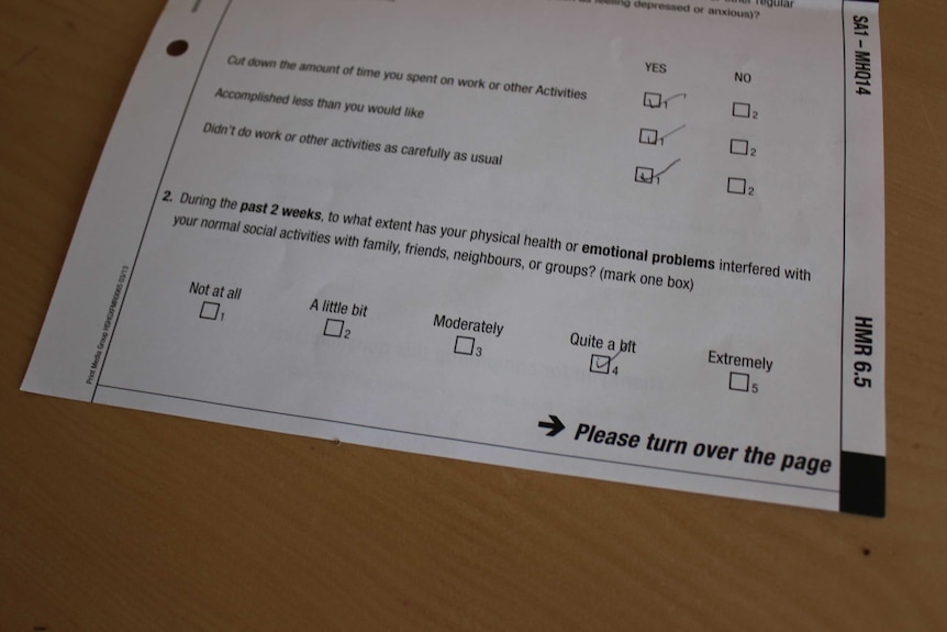 An exit form for a psychiatric hospital with various tick boxes and questions.