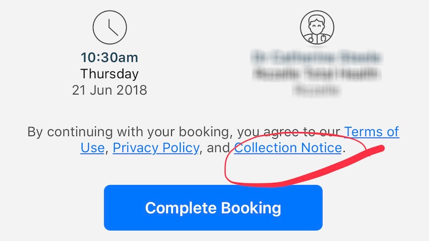 Screenshot of booking app.