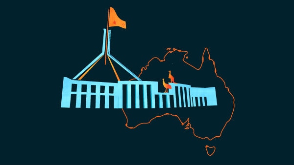 Illustration of Parliament House and the outline of Australia.