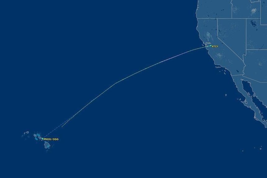 A depiction of the flight path of the Cirrus aircraft that ditched in the ocean off Maui