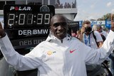 Eliud Kipchoge celebrates winning the 45th Berlin Marathon in Berlin, Germany on September 16, 2018.