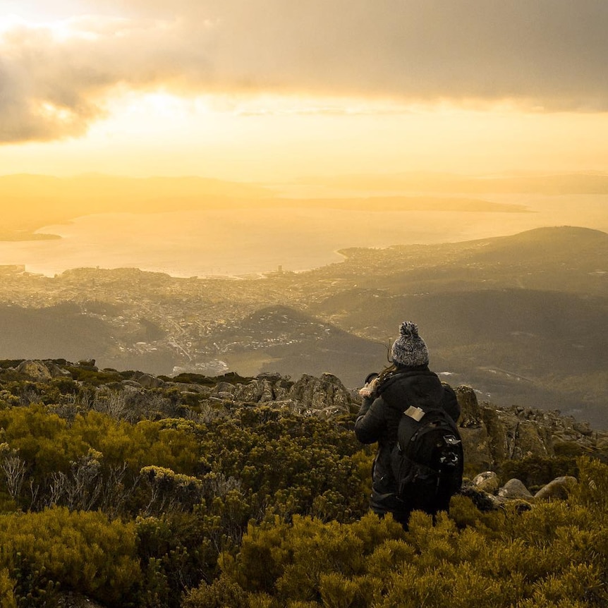 The view from Mount Wellington in Tasmania overlooking Hobart.
