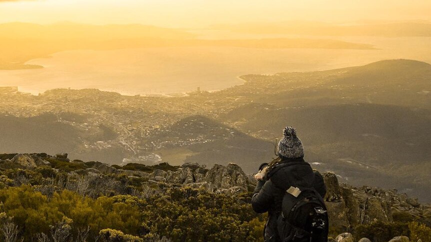 The view from Mount Wellington in Tasmania overlooking Hobart.