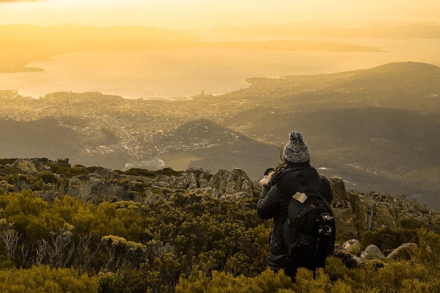 The view from Mount Wellington in Tasmania overlooking Hobart.