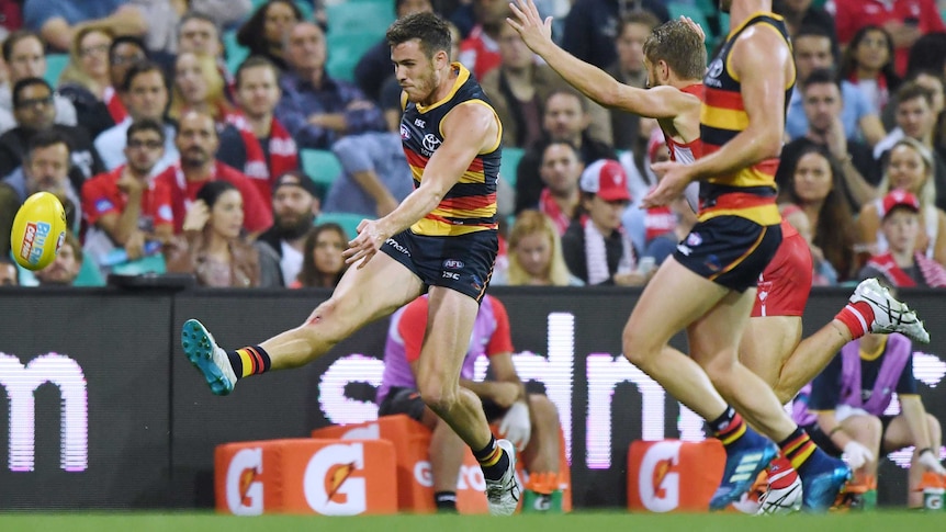 Paul Seedsman of the Adelaide Crows scores a goal a goal against the Sydney Swans at the SCG, Friday, April 20, 2018