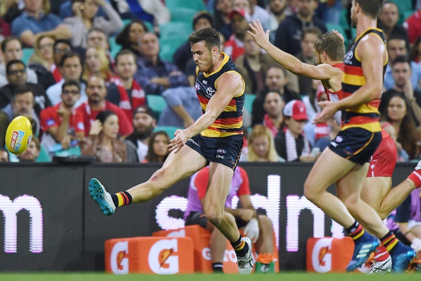 Paul Seedsman of the Adelaide Crows scores a goal a goal against the Sydney Swans at the SCG, Friday, April 20, 2018