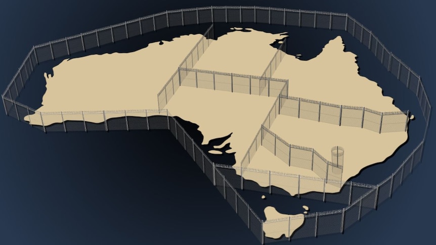 A graphic showing Australia's borders fenced off.