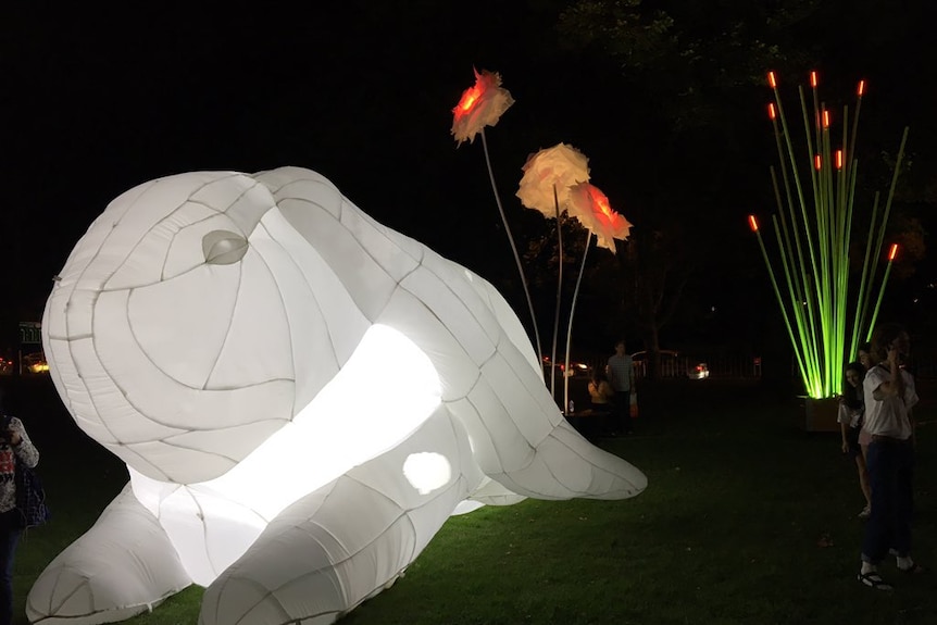 A giant rabbit at the White Night Melbourne festival
