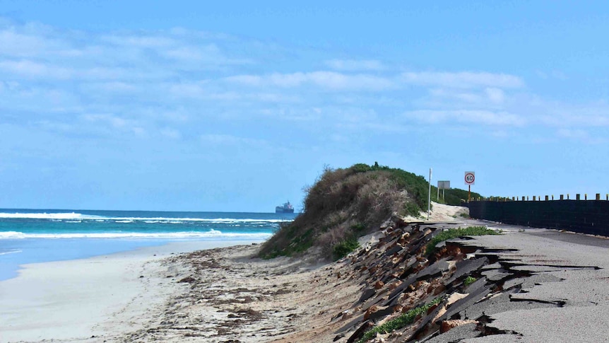 A stretch of Greys Beach in Geraldton showing the road cracking away through erosion. July 27, 2014