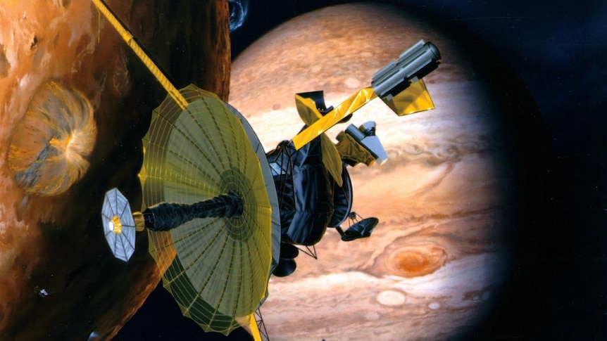 Artist's impression: Galileo spacecraft in orbit around Jupiter.