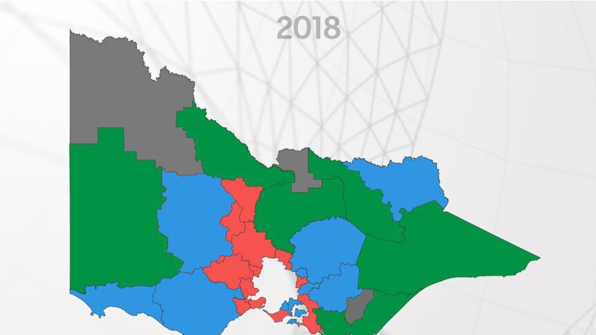 A map displays the electorates held by the Nationals, Liberals, Labor and independent candidates after the 2018 election.