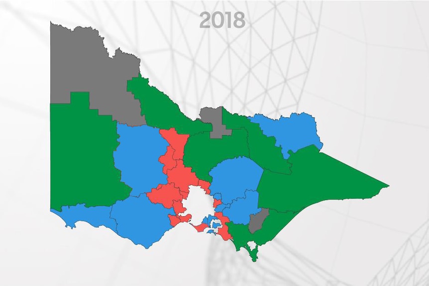 A map displays the electorates held by the Nationals, Liberals, Labor and independent candidates after the 2018 election.