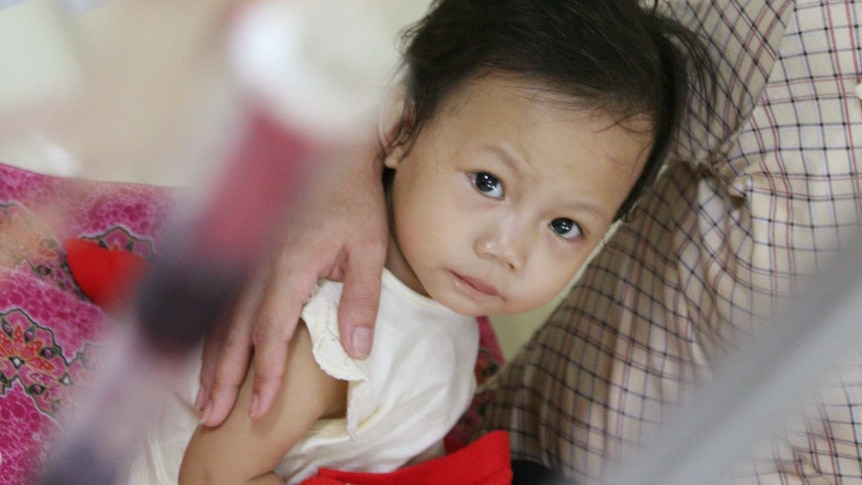 18-month-old thalassemia patient receives a blood transfusion