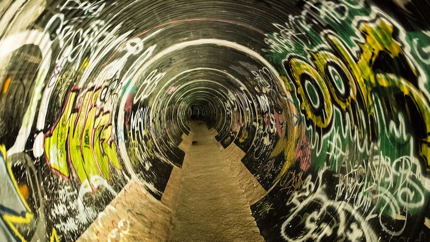 Graffiti inside St Peter's Twins stormwater drain