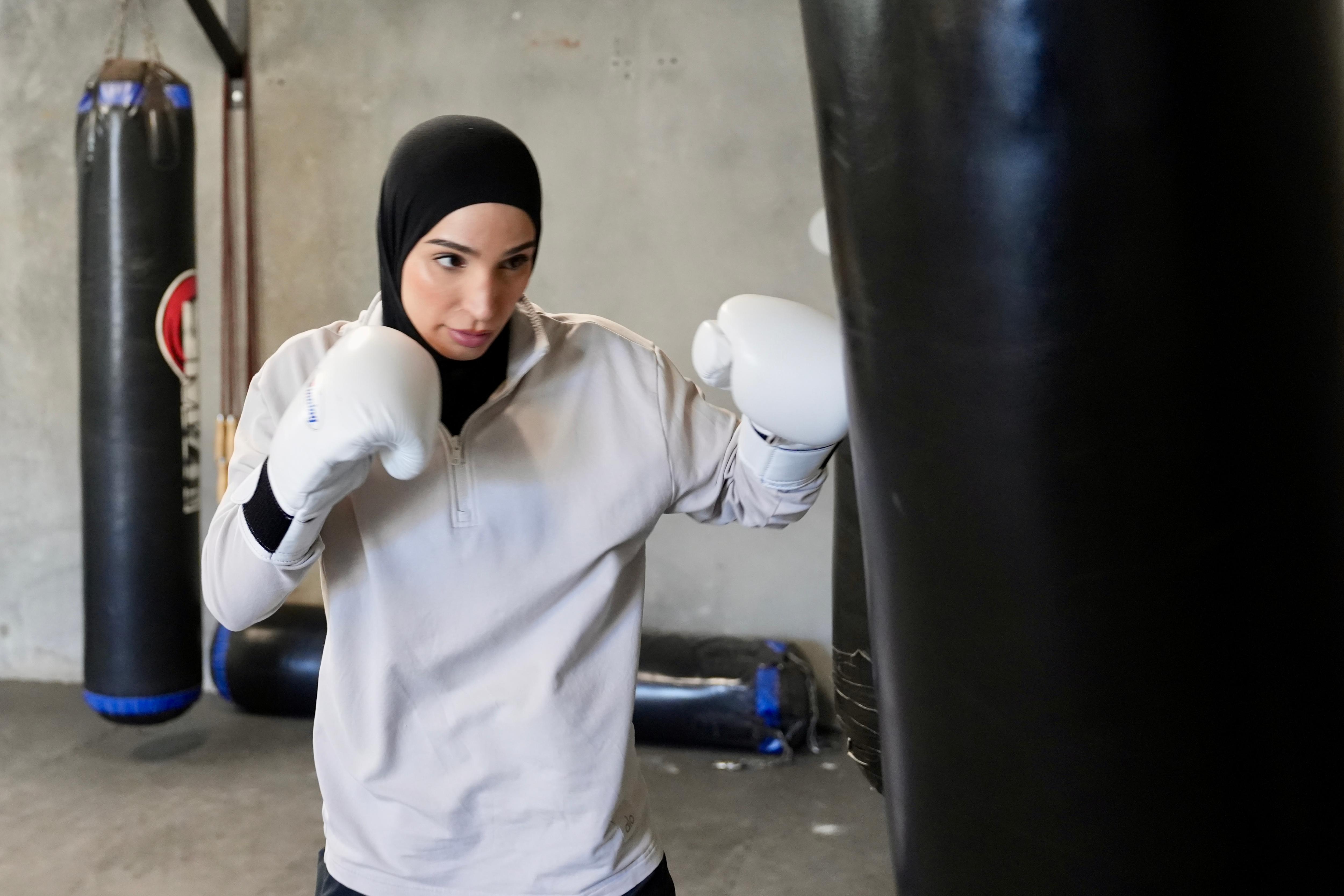 Tina Rahimi trains at a gym in Sydney.