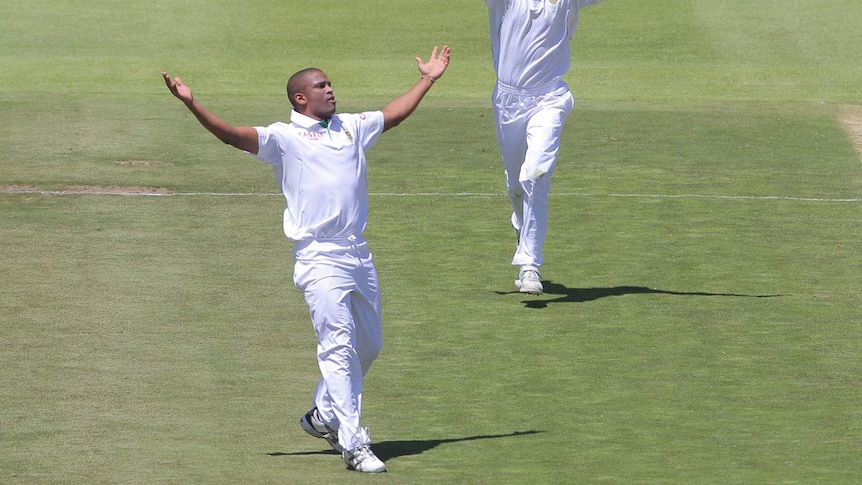 South Africa's Vernon Philander takes a wicket on day one of the first test at Newlands.