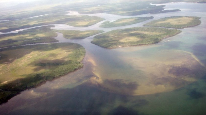 Aerial photo of the Lockhart River system in far north Queensland.