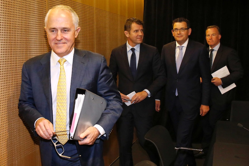 Malcolm Turnbull followed by Mike Baird, Daniel Andrews and Will Hodgman.