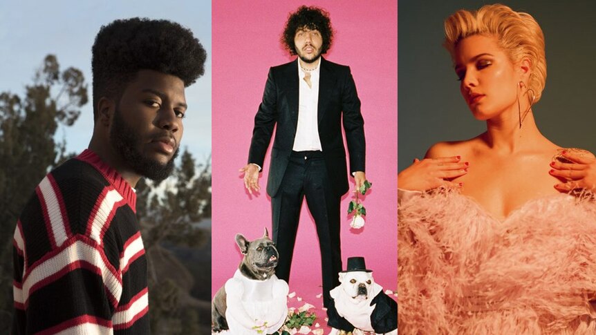 A 2018 collage of Khalid, Benny Blanco, and Halsey